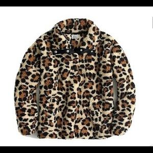 J. Crew Snap-collar sherpa sweatshirt in leopard Sz. Small